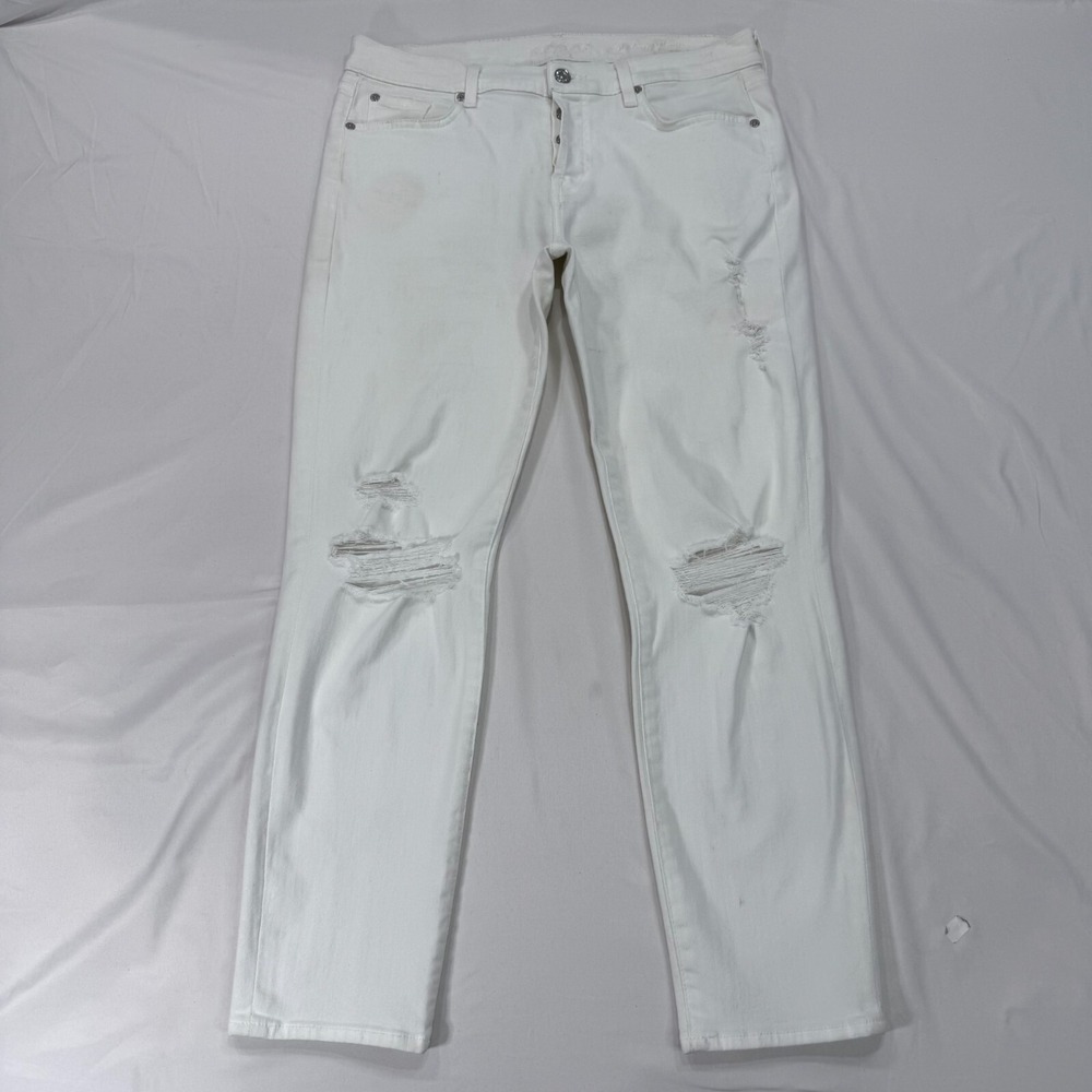 7 For All Mankind Josefina Skinny Boyfriend Jeans Womens 29 Button Fly White
